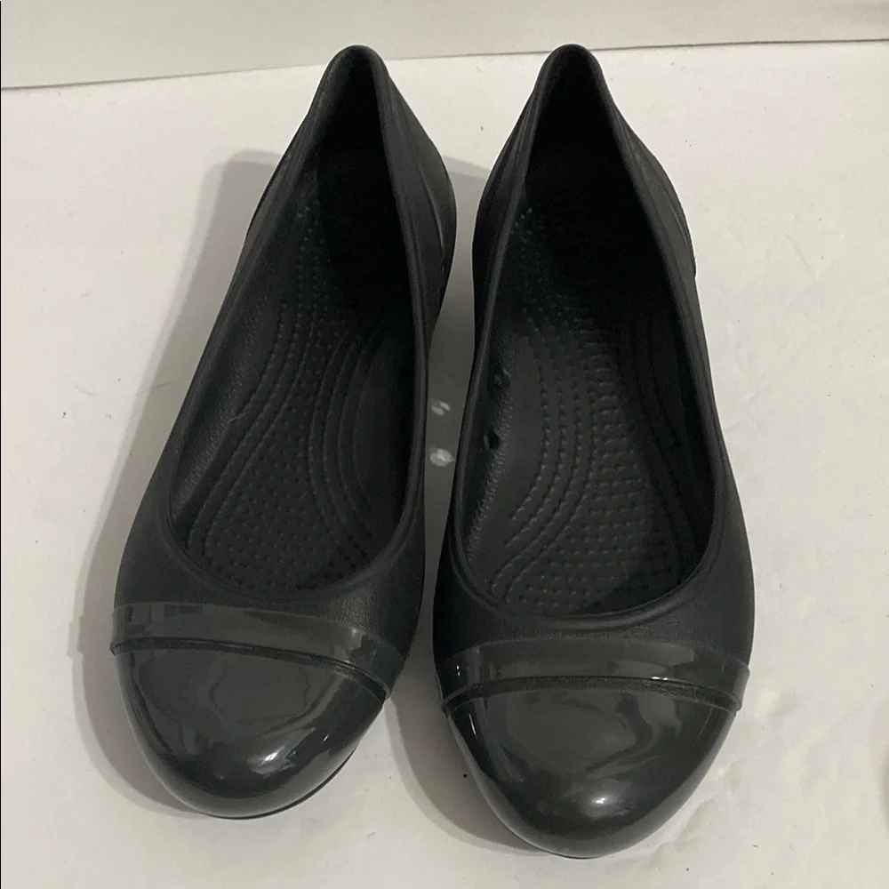 Crocs 7 Women's Black Cap Toe Slip On Flat Heel Casual Ballet Shoes